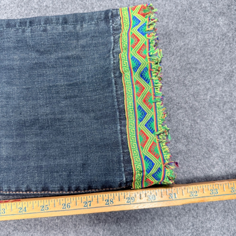 Rock & Roll Cowgirl Riding Jeans 32x30 Dark Wash Embroidered Fringe Hem Boho - Picture 9 of 13
